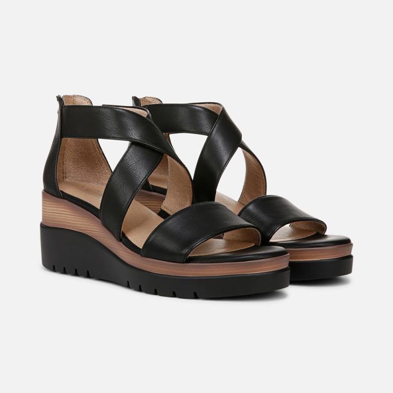Naturalizer Women's Soul Goodtimes Wedge Sandal - Black Faux Leather