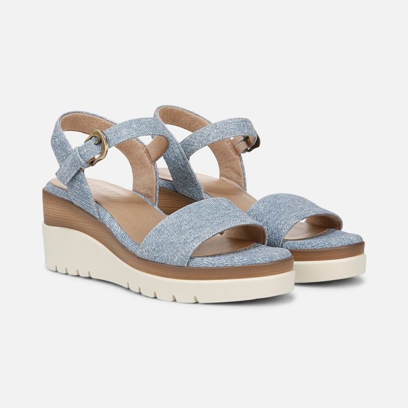 Naturalizer Women's SOUL Graciela Wedge Sandal - Light Denim Blue Faux Leather