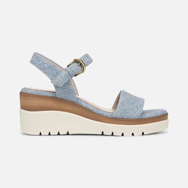 Naturalizer Women's SOUL Graciela Wedge Sandal - Light Denim Blue Faux Leather