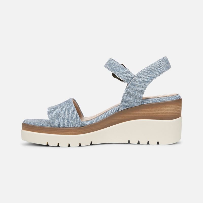 Naturalizer Women's SOUL Graciela Wedge Sandal - Light Denim Blue Faux Leather