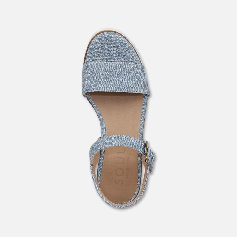 Naturalizer Women's SOUL Graciela Wedge Sandal - Light Denim Blue Faux Leather
