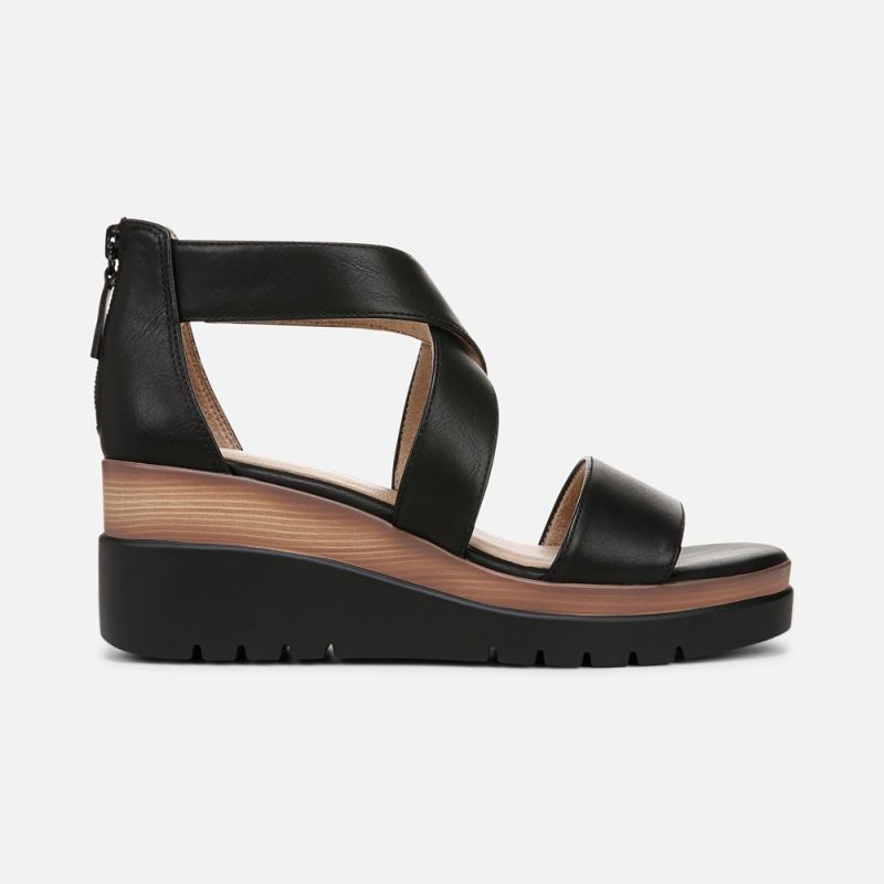 Naturalizer Women's Soul Goodtimes Wedge Sandal - Black Faux Leather