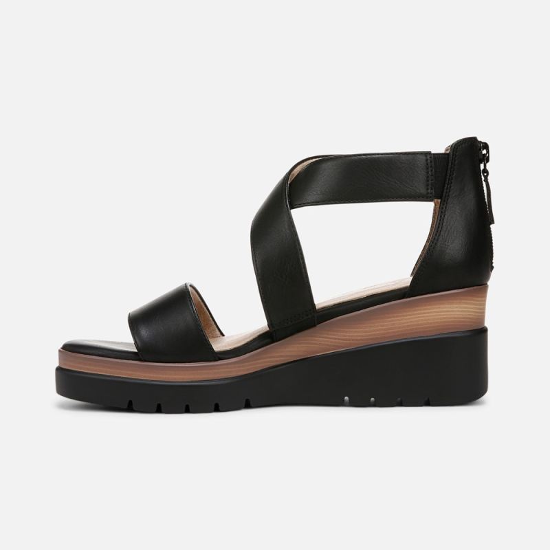 Naturalizer Women's Soul Goodtimes Wedge Sandal - Black Faux Leather