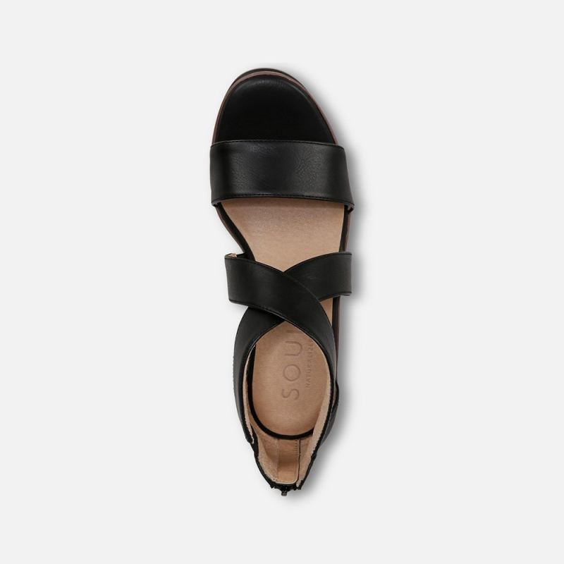 Naturalizer Women's Soul Goodtimes Wedge Sandal - Black Faux Leather