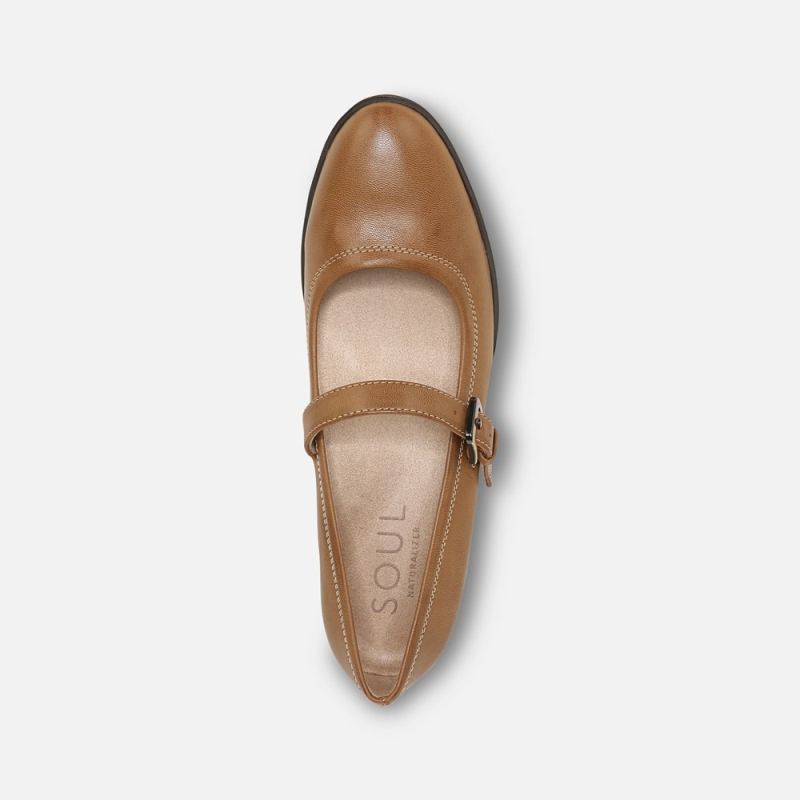 Naturalizer Women's SOUL Ramona Mary Jane Flat - English Tea Brown Synthetic