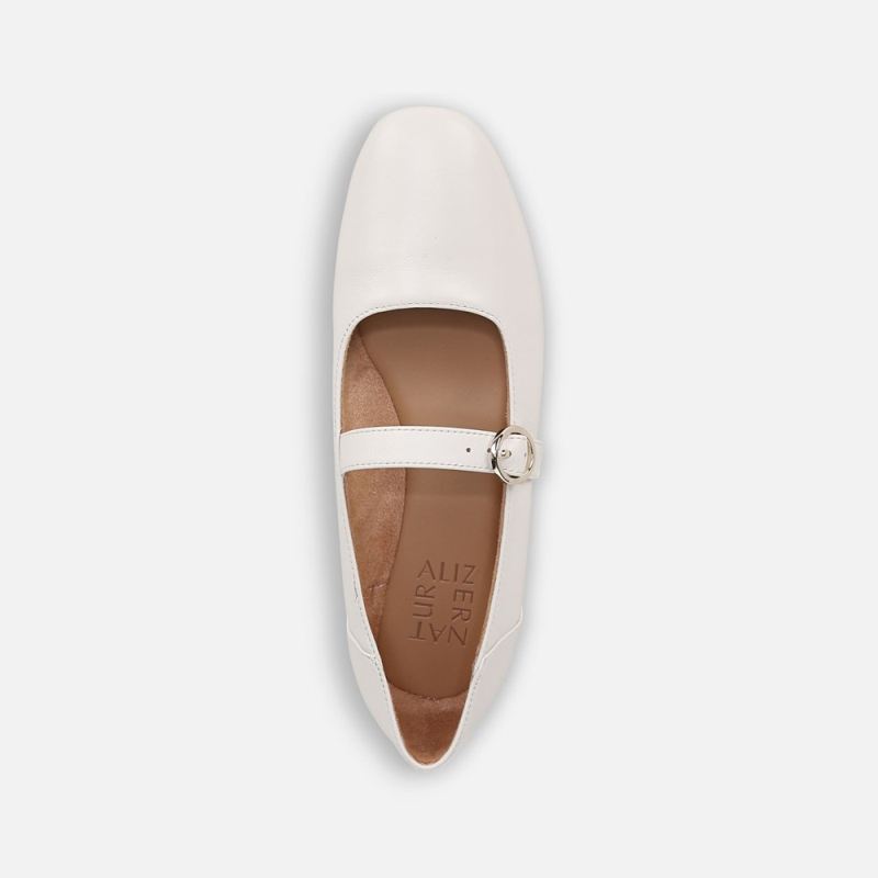 Naturalizer Women's Kelly Mary Jane Flat - Warm White Leather