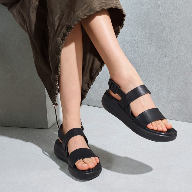 Naturalizer Women's Coast Wedge Sandal - Tumbled Black Faux Leather