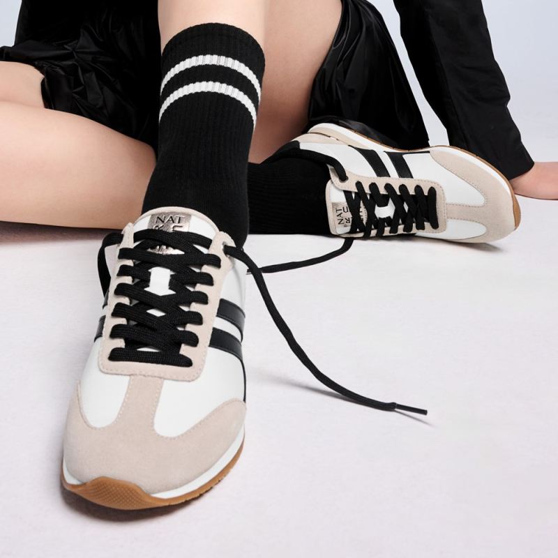 Naturalizer Women's Lorena Lace Up Sneaker - Off White Fabric \u0026 Suede
