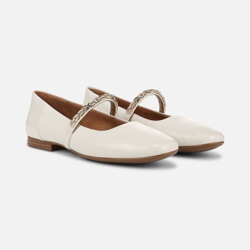 Naturalizer Women's Kelly Chain Mary Jane Flat - Warm White Faux Leather