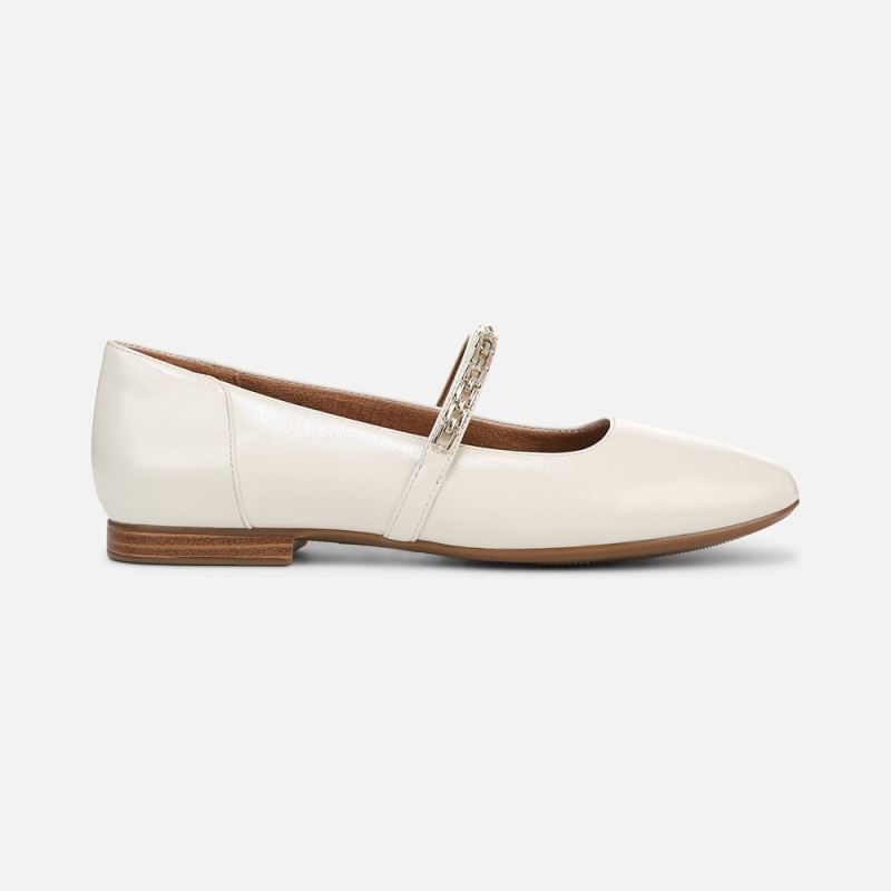 Naturalizer Women's Kelly Chain Mary Jane Flat - Warm White Faux Leather