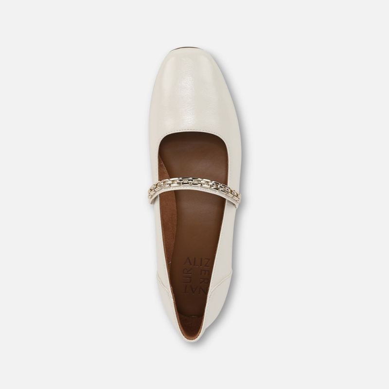 Naturalizer Women's Kelly Chain Mary Jane Flat - Warm White Faux Leather