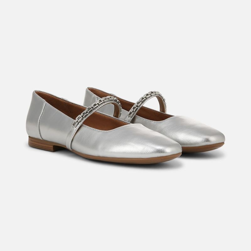Naturalizer Women's Kelly Chain Mary Jane Flat - Silver Faux Leather