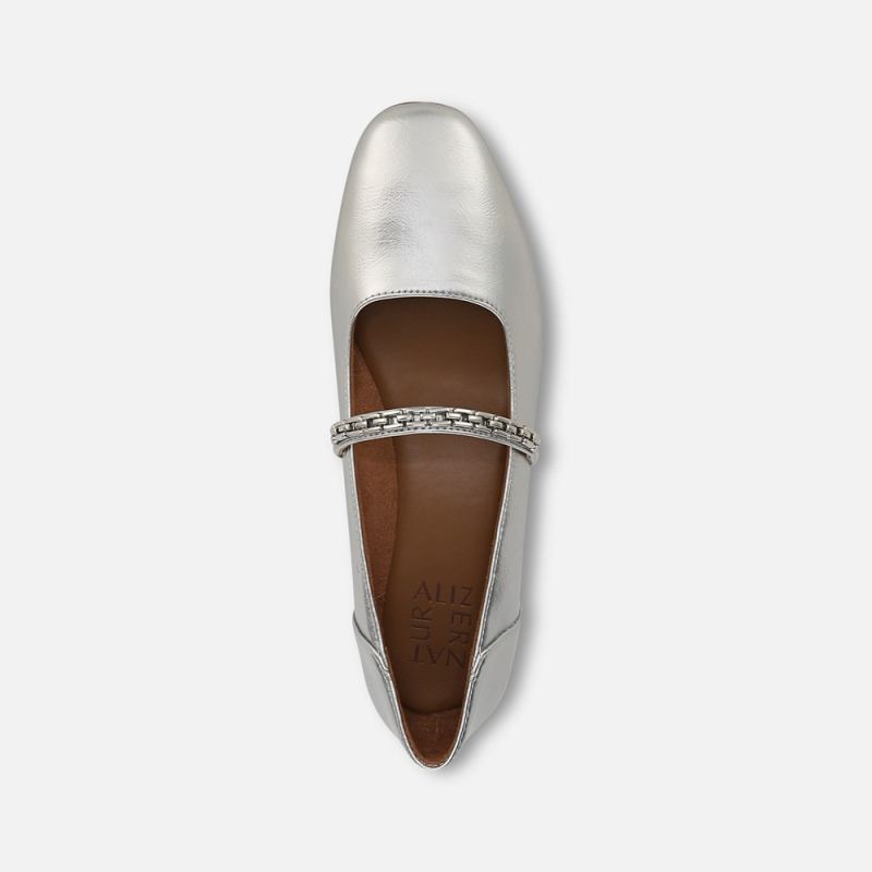 Naturalizer Women's Kelly Chain Mary Jane Flat - Silver Faux Leather
