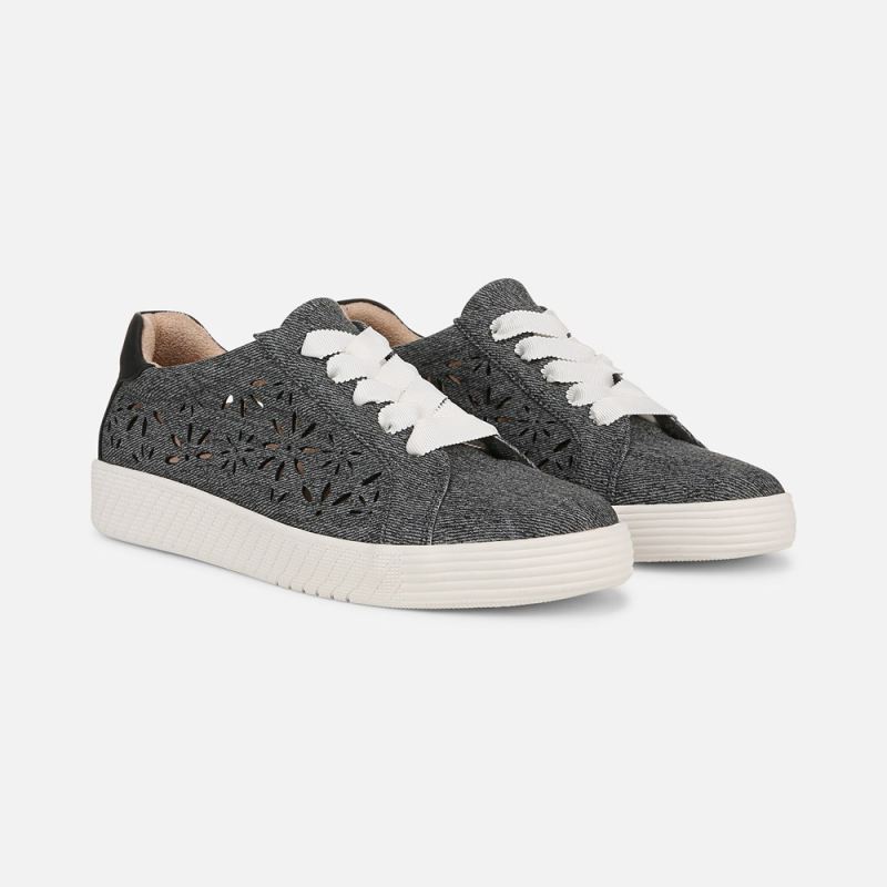 Naturalizer Women's SOUL Neela-Perf Sneaker - Black Denim Pattern Faux Leather