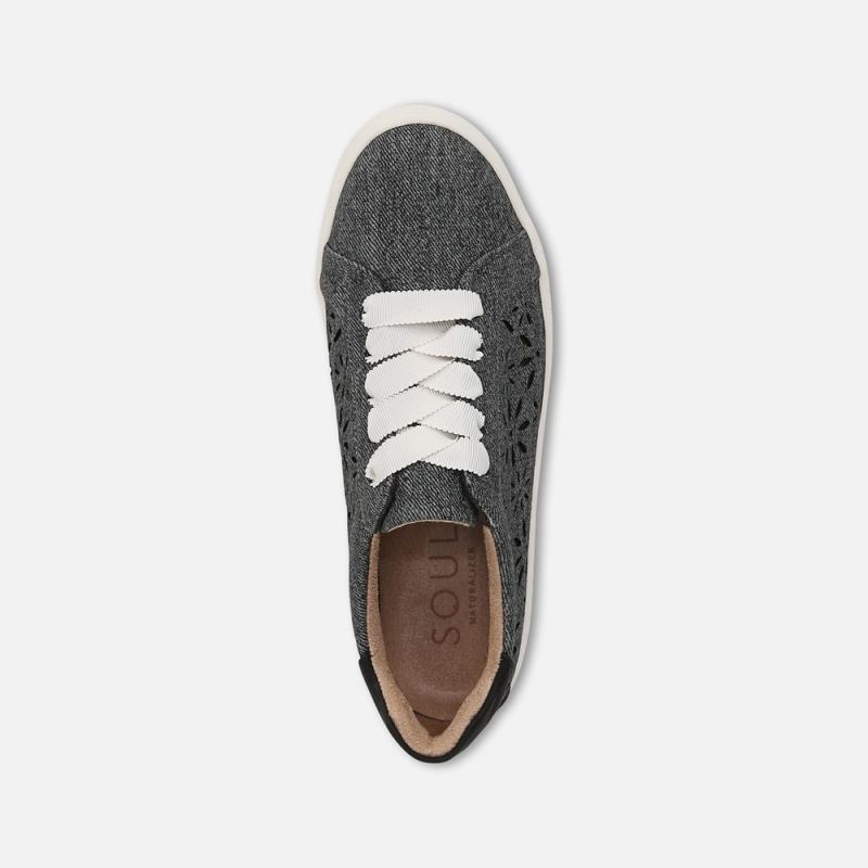 Naturalizer Women's SOUL Neela-Perf Sneaker - Black Denim Pattern Faux Leather