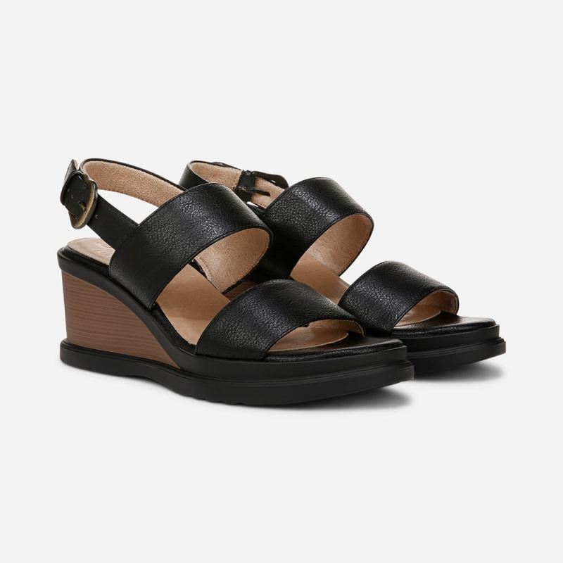 Naturalizer Women's SOUL Livia Wedge Sandal - Black Faux Leather