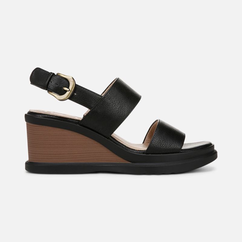 Naturalizer Women's SOUL Livia Wedge Sandal - Black Faux Leather