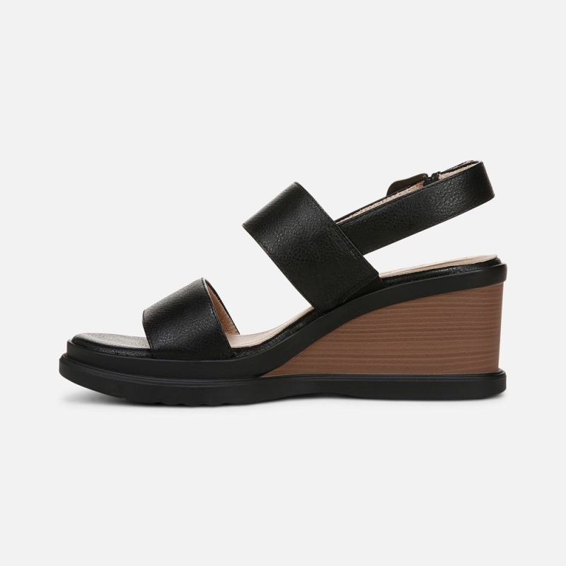 Naturalizer Women's SOUL Livia Wedge Sandal - Black Faux Leather