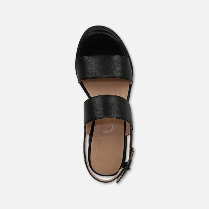Naturalizer Women's SOUL Livia Wedge Sandal - Black Faux Leather