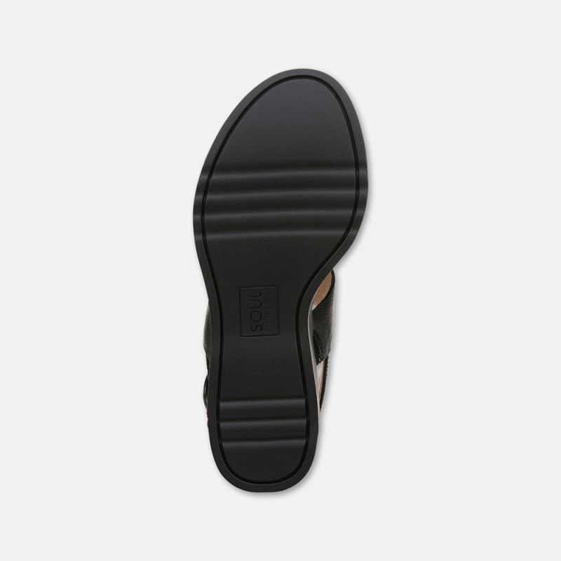 Naturalizer Women's SOUL Livia Wedge Sandal - Black Faux Leather