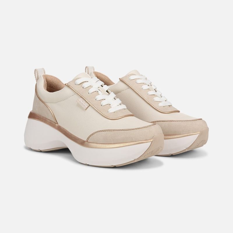 Naturalizer Women's SOUL Roquel Lace Up Sneaker - Porcelain Faux Nubuck