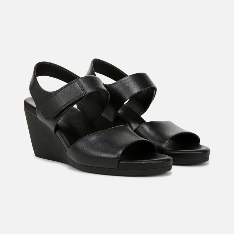 Naturalizer Women's Imani Wedge Sandal - Black Leather - Click Image to Close