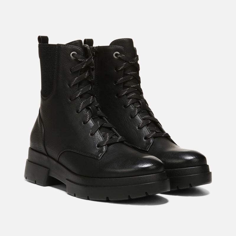 Naturalizer Women's SOUL Ozzy Weather Resistant Combat Boot - Black Smooth Synthetic