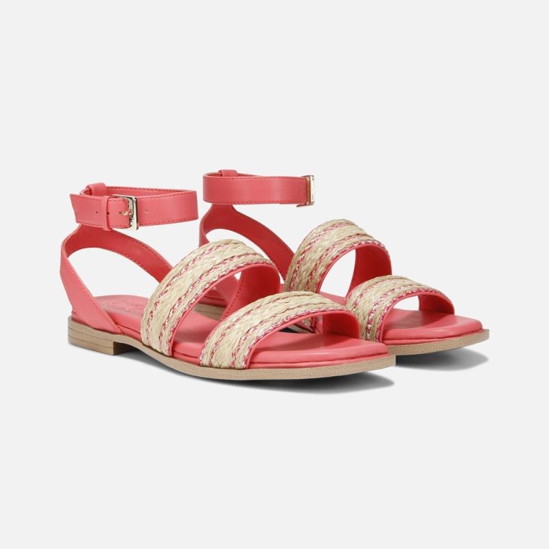 Naturalizer Women's Gana Strappy Sandal - Sunset Coral Faux Straw Fabric