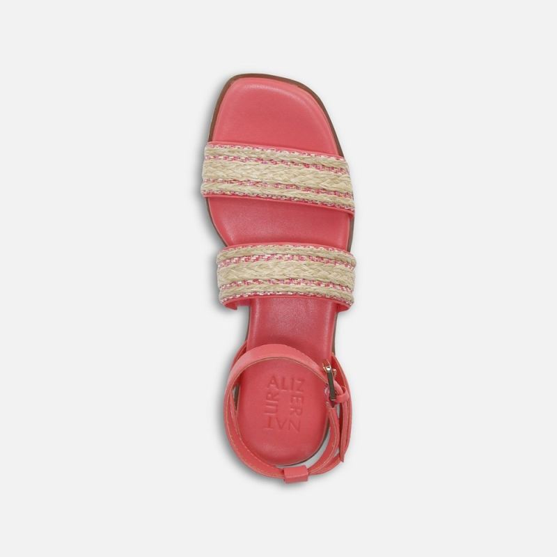 Naturalizer Women's Gana Strappy Sandal - Sunset Coral Faux Straw Fabric