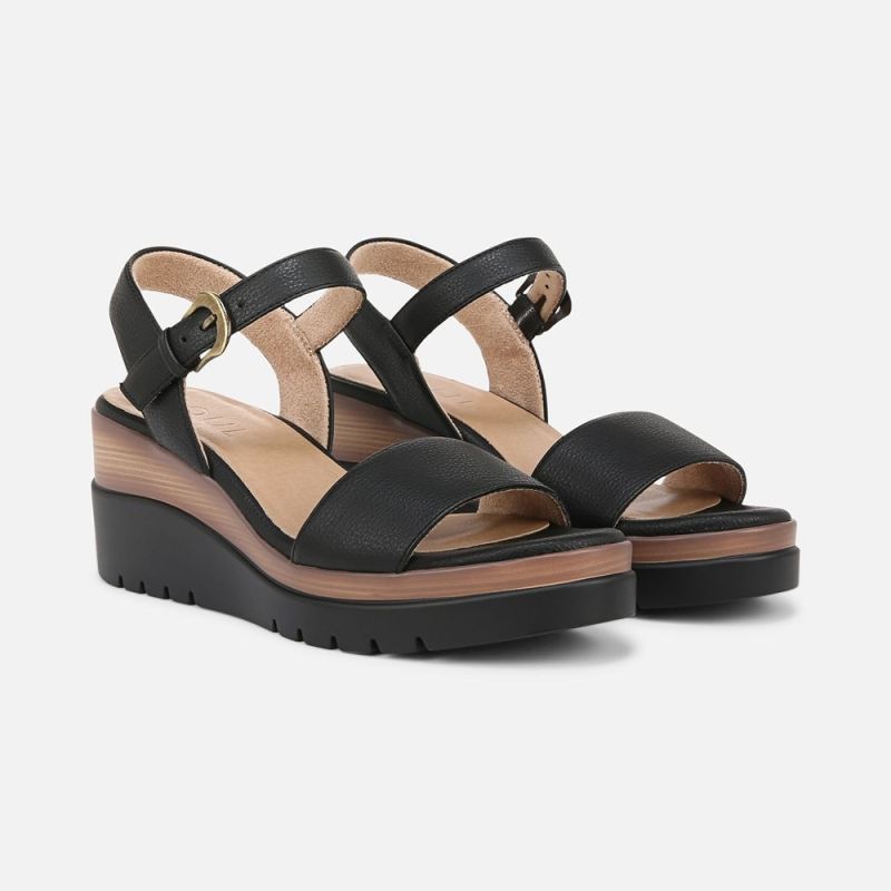 Naturalizer Women's SOUL Graciela Wedge Sandal - Black Faux Leather