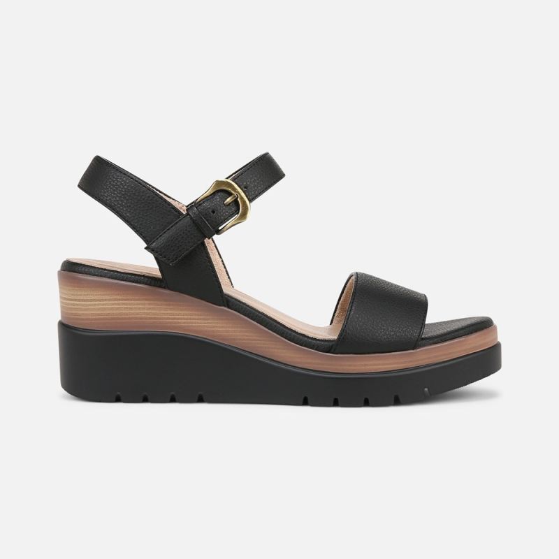 Naturalizer Women's SOUL Graciela Wedge Sandal - Black Faux Leather