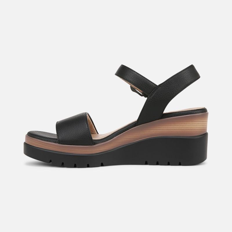 Naturalizer Women's SOUL Graciela Wedge Sandal - Black Faux Leather