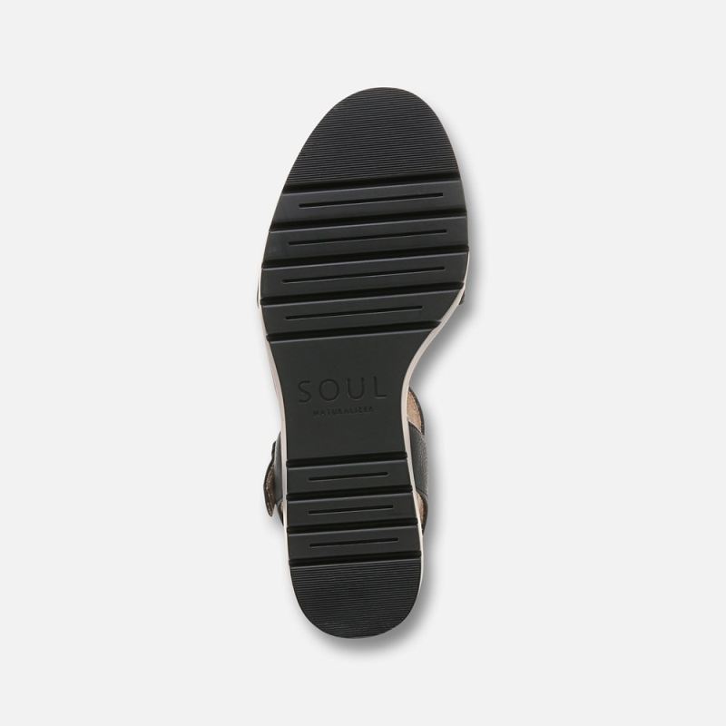 Naturalizer Women's SOUL Graciela Wedge Sandal - Black Faux Leather