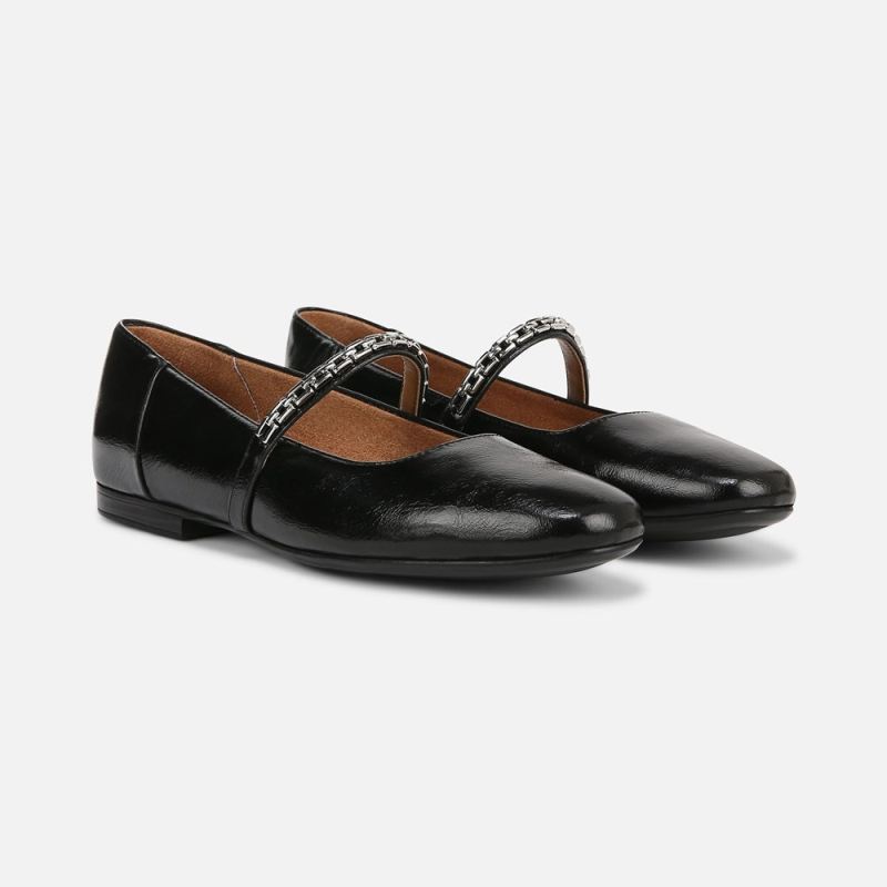 Naturalizer Women's Kelly Chain Mary Jane Flat - Black Faux Leather